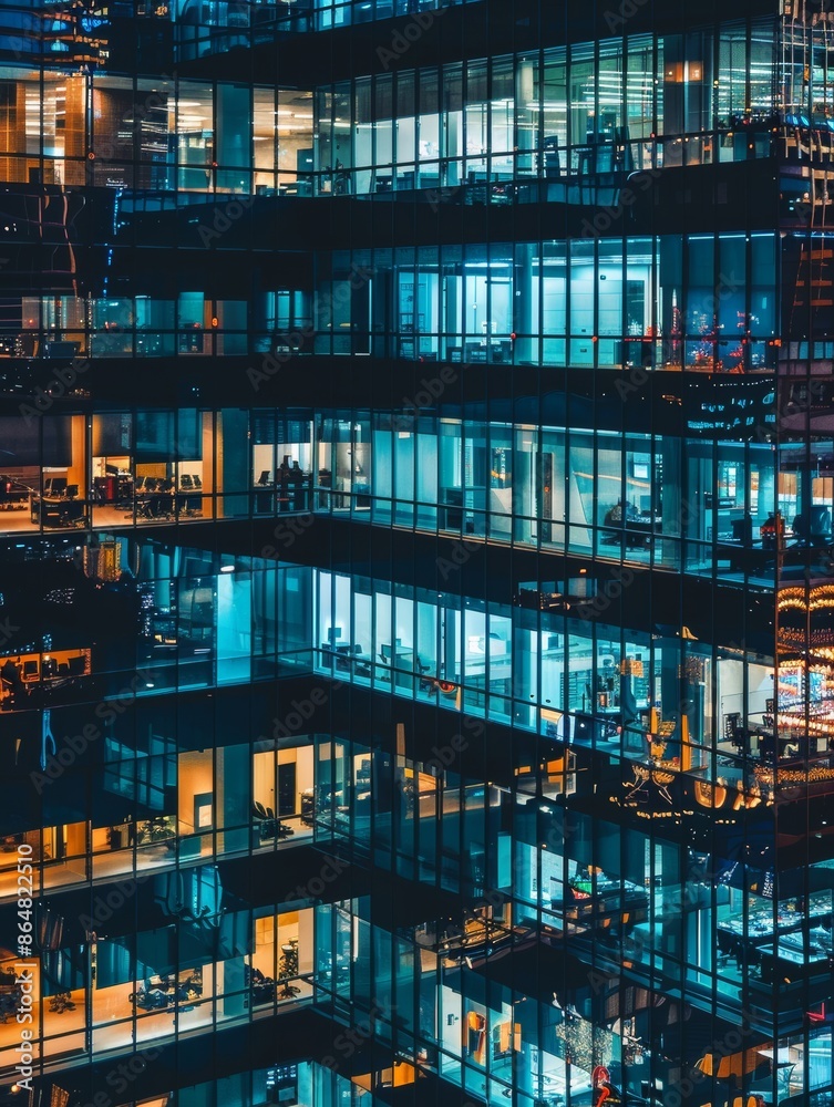 Modern Office Building Illuminated at Night Modern Office Building Illuminated at Night