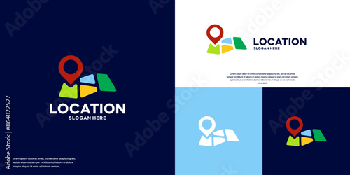 location map logo with colorful style, directions, logo design inspiration.