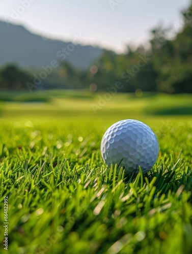 Closeup of a Golf Ball on Green Grass at a Golf Course