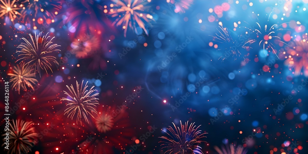 Fototapeta premium Independence Day USA background banner with fireworks celebration. Concept Fireworks Display, Independence Day, USA Celebration