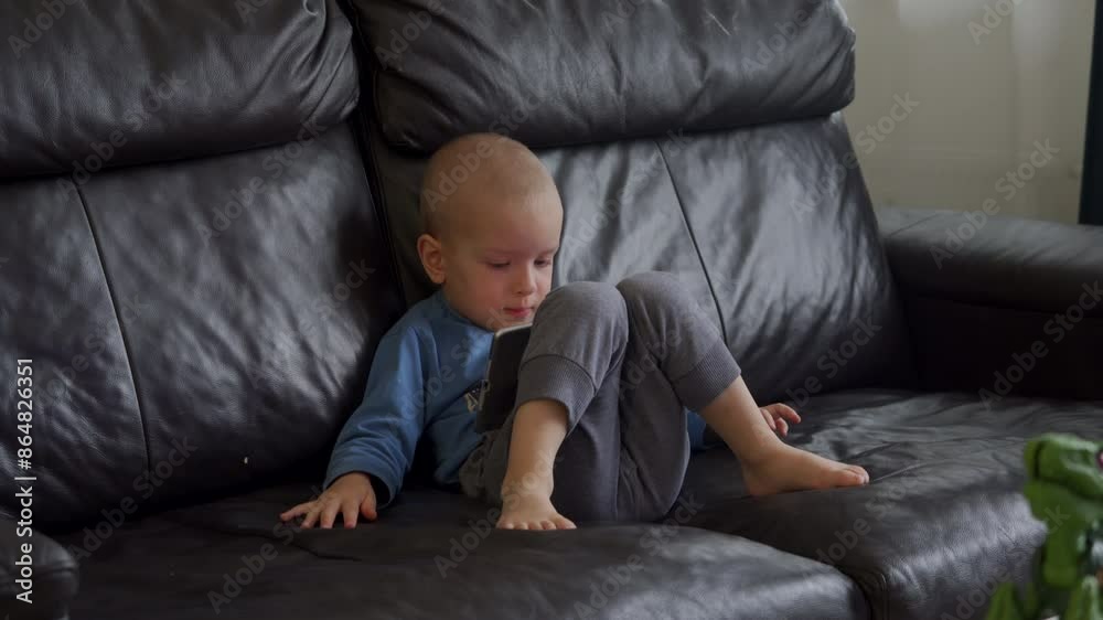 child little boy drawing with finger on tablet screen sitting on sofa at home child little boy drawing with finger on tablet screen sitting on sofa at home