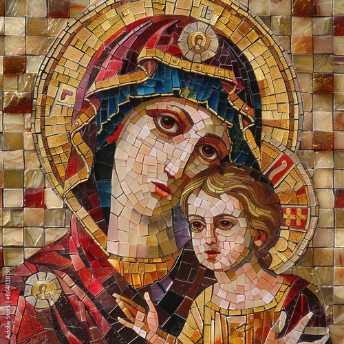 Byzantine Mosaic of Mary and Jesus photo