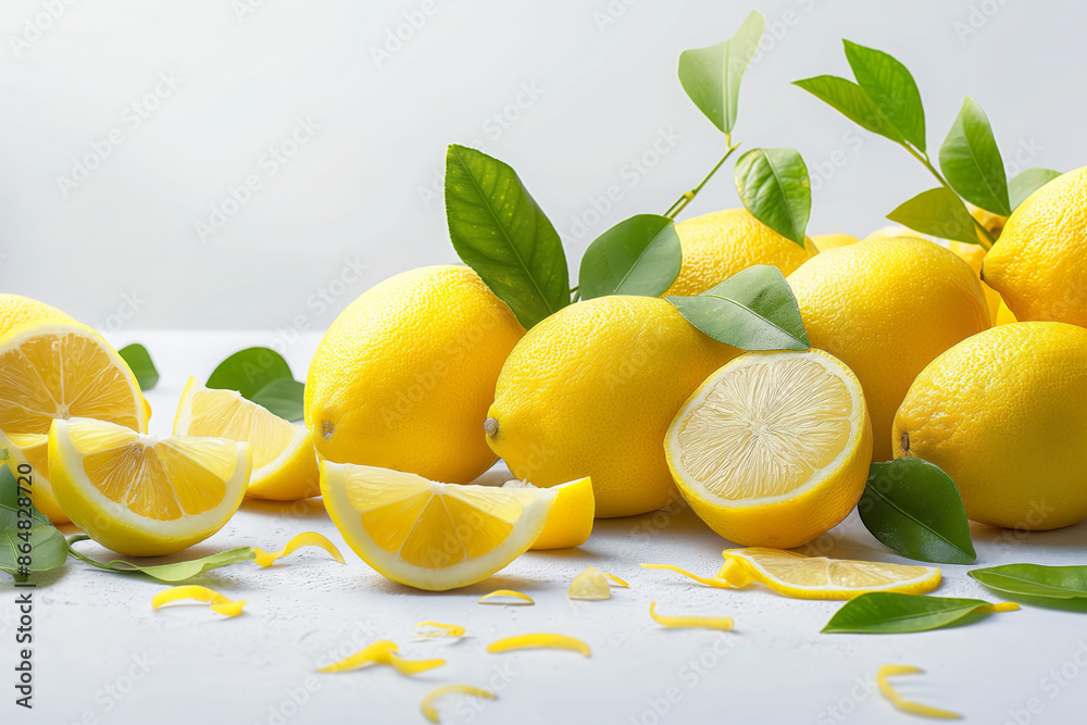 Fresh Lemons with Leaves - High-Resolution Citrus Background Fresh Lemons with Leaves - High-Resolution Citrus Background