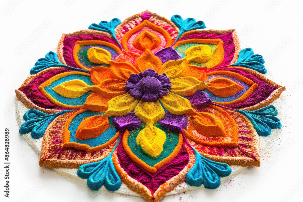Traditional oil lamp with colorful rangoli design on diwali festival Traditional oil lamp with colorful rangoli design on diwali festival