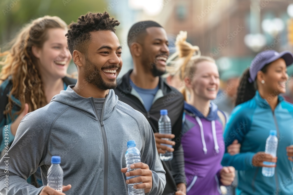 Obraz premium The spark of friendship between different races: running and smiling together.
