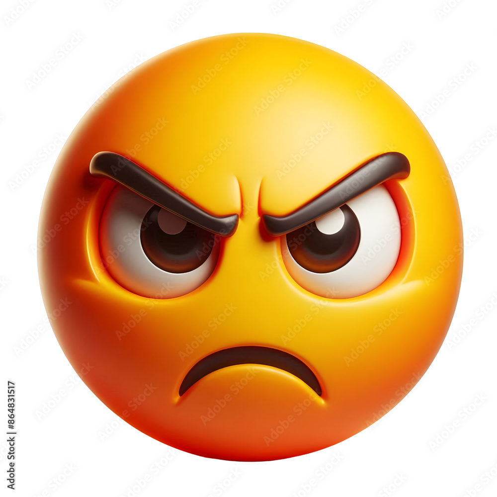 Naklejka premium Angry face three-dimensional emoji isolated on transparent background