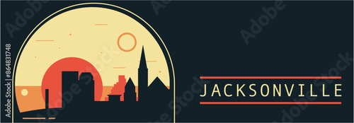 Jacksonville city retro style vector banner with skyline, cityscape. USA Florida state vintage horizontal illustration. United States of America travel layout for web presentation, header, footer
