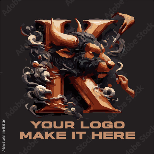 Powerful Golden Bull Featuring a mighty bull with golden horns symbolizing power Strong and Charming Alphabet Combines a powerful alphabet letter with the color gold to create a memorable logo