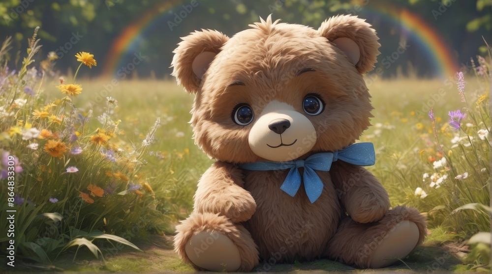 Cuddly Teddy in Sunlit Meadow Cuddly Teddy in Sunlit Meadow