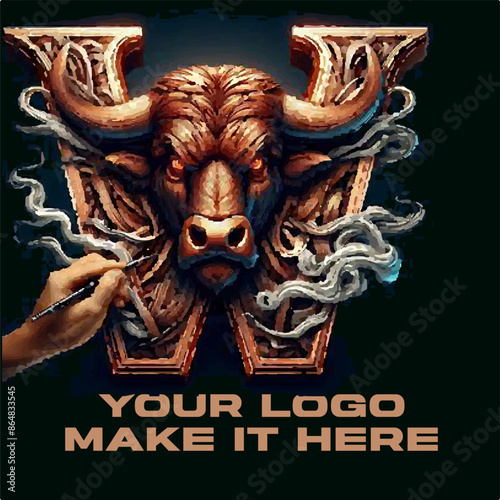 Powerful Golden Bull Featuring a mighty bull with golden horns symbolizing power Strong and Charming Alphabet Combines a powerful alphabet letter with the color gold to create a memorable logo