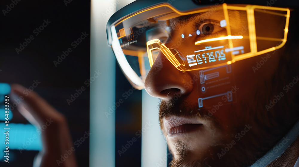 Healthcare Technology Concept: AR Glasses Display Bio-Data Hologram