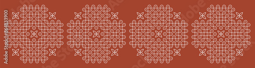 Set of Indian folk art pulli kolam. editable home decor patterns.