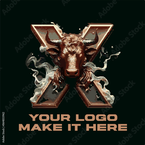 Powerful Golden Bull Featuring a mighty bull with golden horns symbolizing power Strong and Charming Alphabet Combines a powerful alphabet letter with the color gold to create a memorable logo