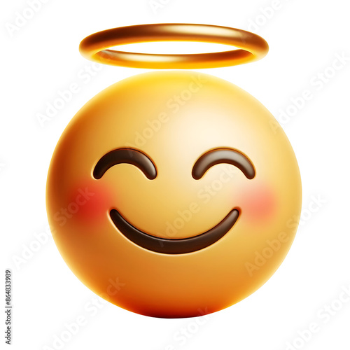 Smiling face with halo three-dimensional emoji isolated on transparent background photo