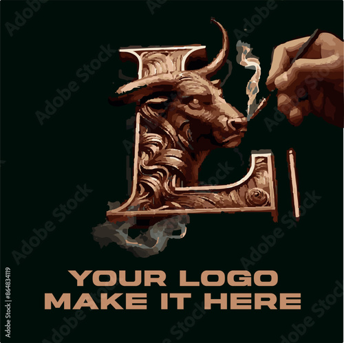 Powerful Golden Bull Featuring a mighty bull with golden horns symbolizing power Strong and Charming Alphabet Combines a powerful alphabet letter with the color gold to create a memorable logo