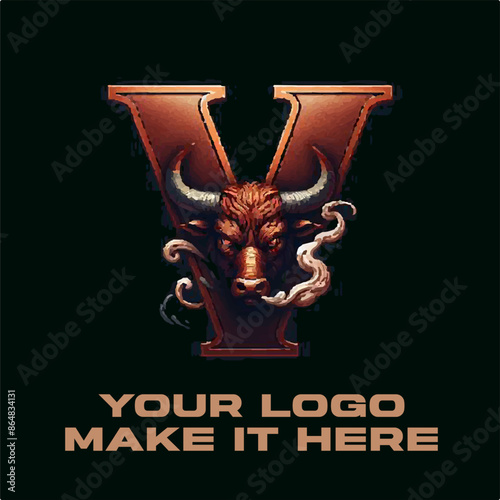 Powerful Golden Bull Featuring a mighty bull with golden horns symbolizing power Strong and Charming Alphabet Combines a powerful alphabet letter with the color gold to create a memorable logo