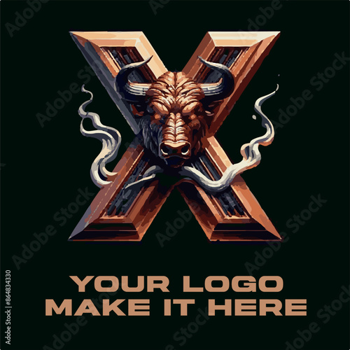 Powerful Golden Bull Featuring a mighty bull with golden horns symbolizing power Strong and Charming Alphabet Combines a powerful alphabet letter with the color gold to create a memorable logo