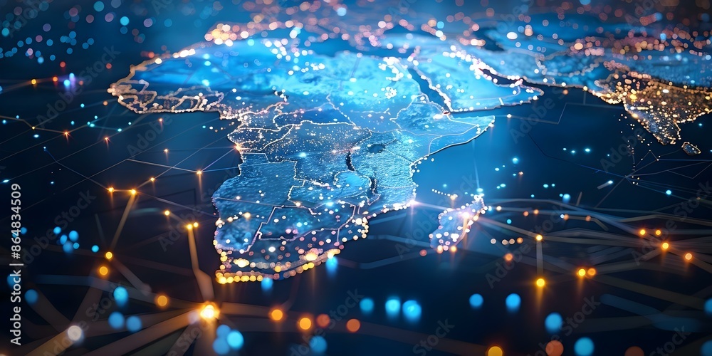 Fototapeta premium High-Speed Data Transfer and Digital Connectivity Infrastructure Map of Africa. Concept Data Transfer, Connectivity Infrastructure, Africa, High-Speed Networks, Digital Mapping
