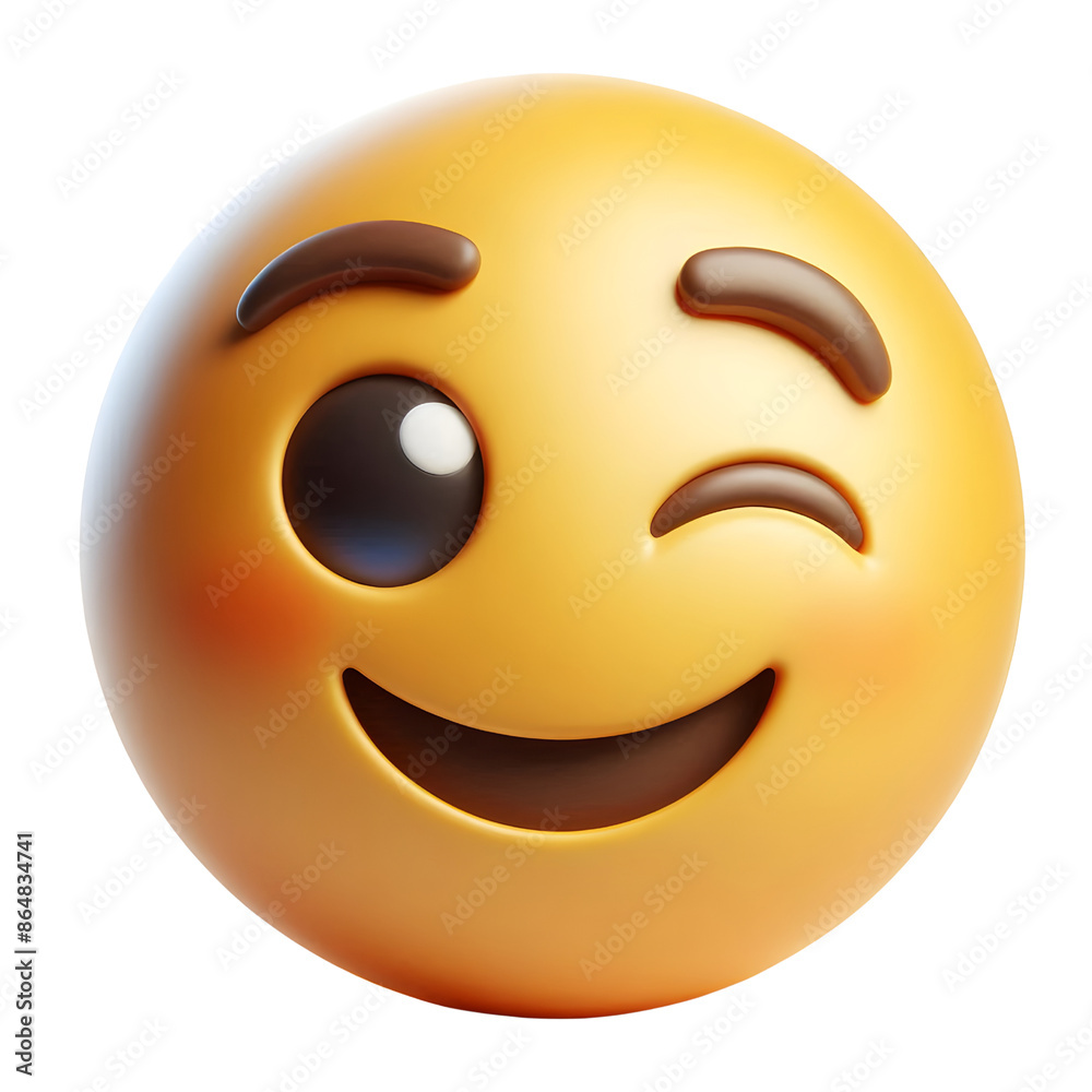 Winking face three-dimensional emoji isolated on transparent background Winking face three-dimensional emoji isolated on transparent background