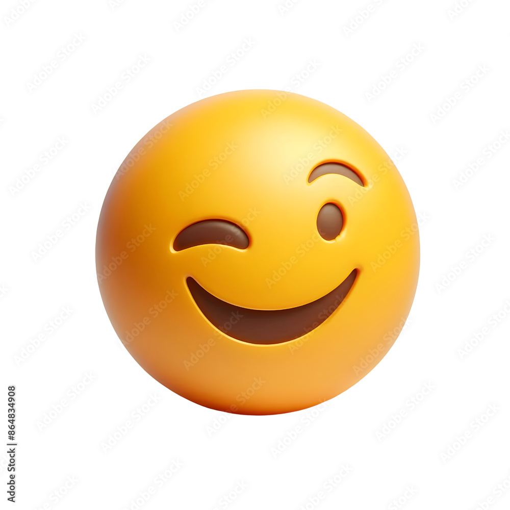 Winking face three-dimensional emoji isolated on transparent background Winking face three-dimensional emoji isolated on transparent background