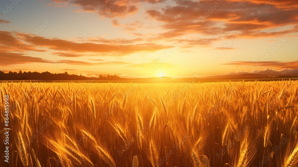 Obraz premium wheat field at sunset