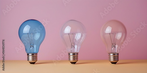 Three Pastel-Colored Lightbulbs Representing Creativity, Innovation, and Critical Thinking. Concept Pastel Colors, Lightbulbs, Creativity, Innovation, Critical Thinking
