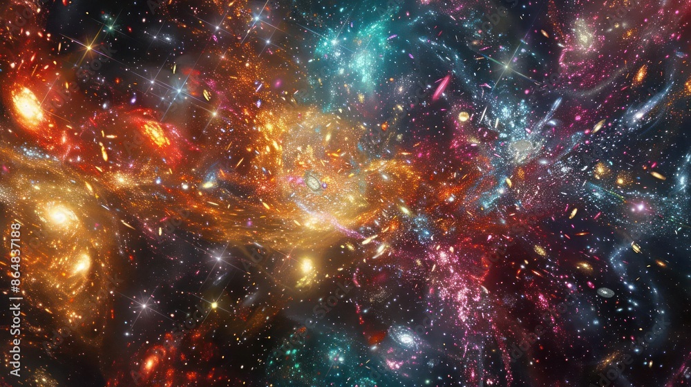 Obraz premium A colorful supercluster of galaxies with dark energy phenomena.,majestic astronomical image of galaxy universe space beautiful like magic in dream