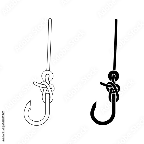 fishing hook with turle knot icon set isolated on white background