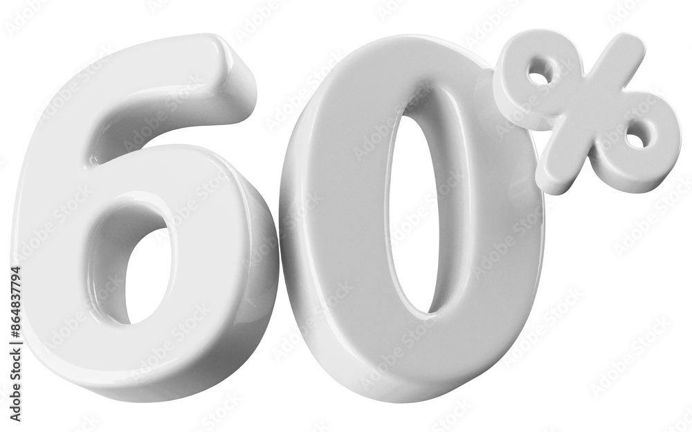 60 percent off sale . white 3D number promotion 60 percent off sale . white 3D number promotion