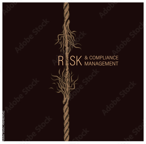 Broken risk rope. Risk analysis, Defination, Types process steps. frayed rope about to break concept for stress, problem, fragility or precarious business situation