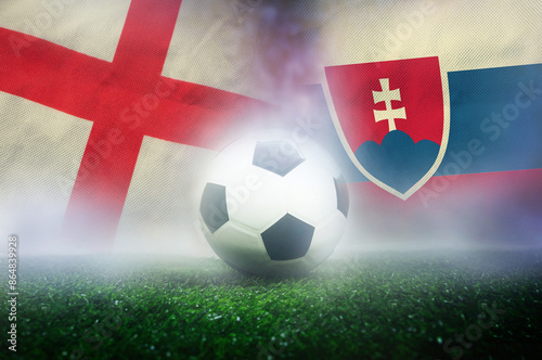 Football match round of 16 knockout , England vs Slovakia , nation team flags