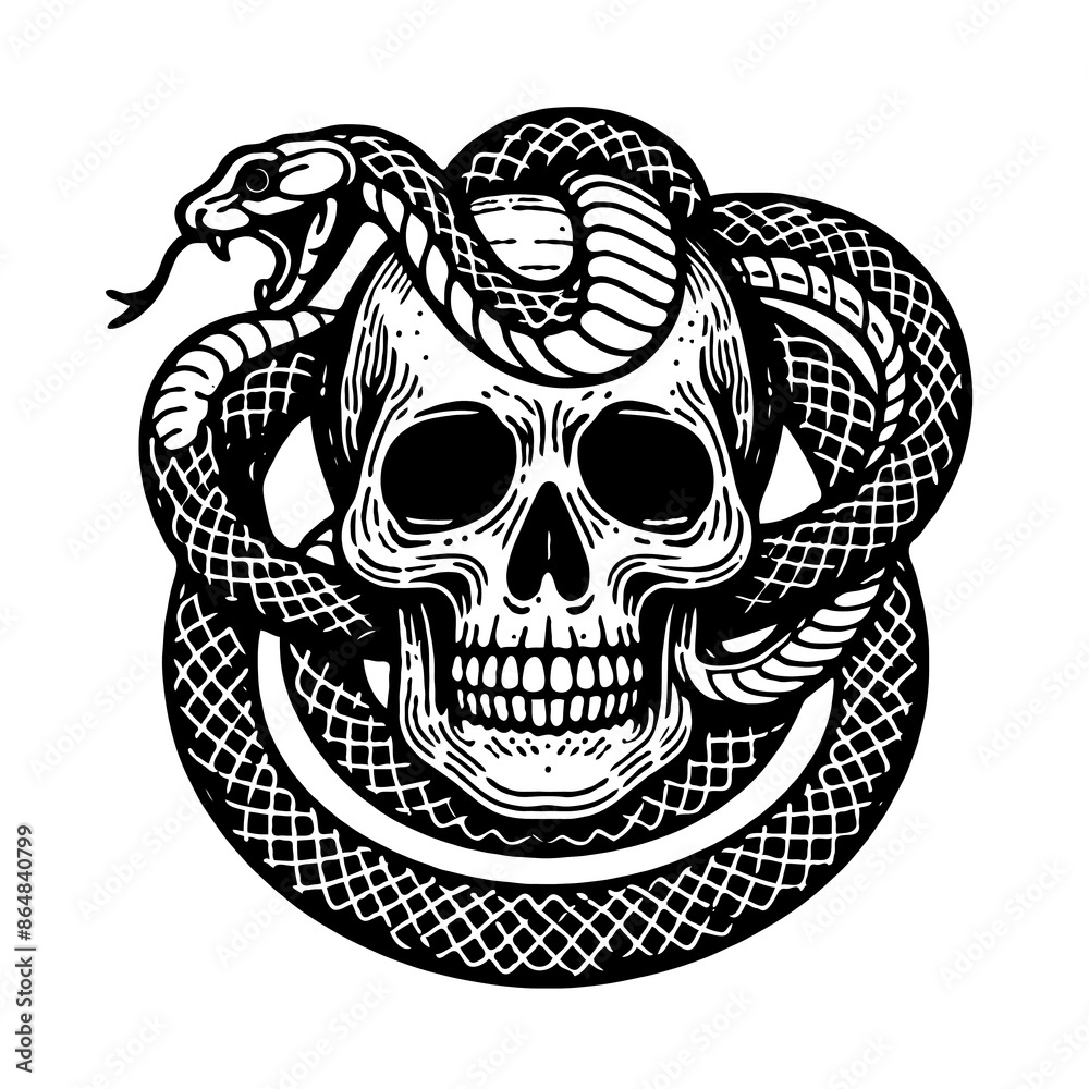 Fototapeta premium Simple Vector Illustration Skull and snake Tatoo style