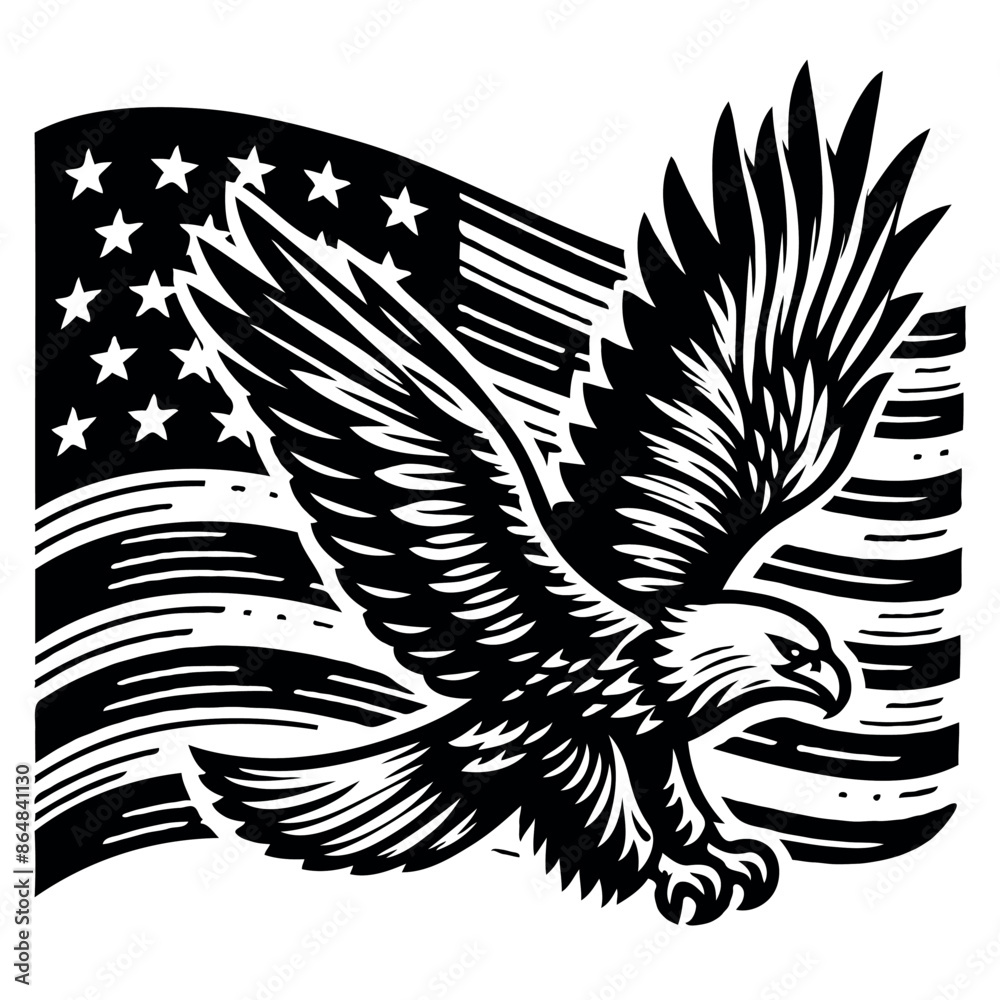 Obraz premium American Bald Eagle in Vector USA Patriotic Tatoo Style