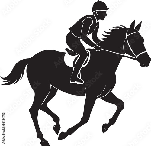 horse rider silhouette illustration black and white