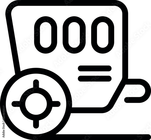 Simple line icon of a credit card being targeted, representing credit card fraud and identity theft
