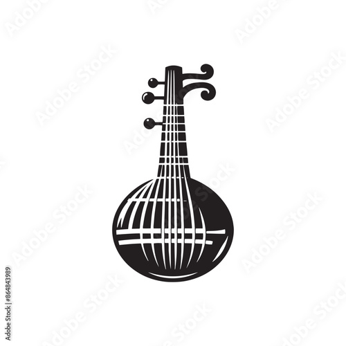 Traditional Musical Instrument Illustration - Kora Silhouette - Minimalist Kora Vector.