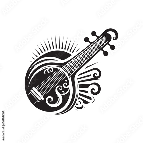 Traditional Musical Instrument Illustration - Kora Silhouette - Minimalist Kora Vector.