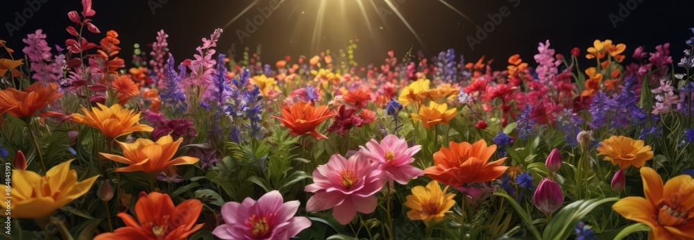 Magical Flower Field with Light Rays. Magical Flower Field with Light Rays.