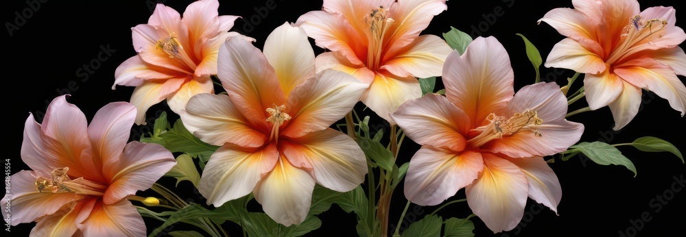 Fototapeta premium Close Up of Orange and Pink Flowers with Green Leaves.