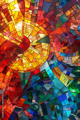 Colorful Abstract Stained Glass Mosaic with Vibrant Hues and Geometric Patterns