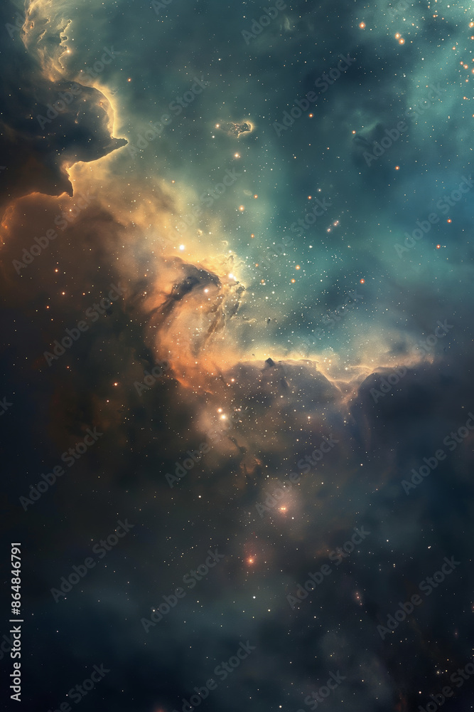 Obraz premium Vibrant Cosmic Nebula with Stars in Deep Outer Space Stunning Astro of Interstellar Clouds