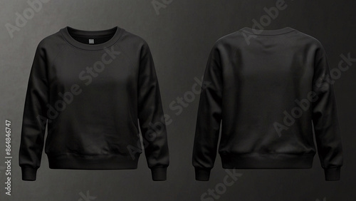 Blank sweatshirt mock up front and back view in color black template . crew neck mock up Created, blank female sweatshirt mockup front and back view, female shirt, male shirt