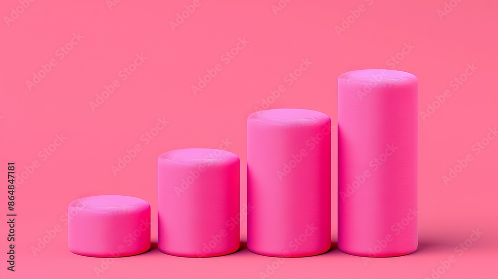 3D rendering of a pink cylindrical bar chart on a pink background, showcasing increasing trends and data visualization in modern design. 3D rendering of a pink cylindrical bar chart on a pink background, showcasing increasing trends and data visualization in modern design.
