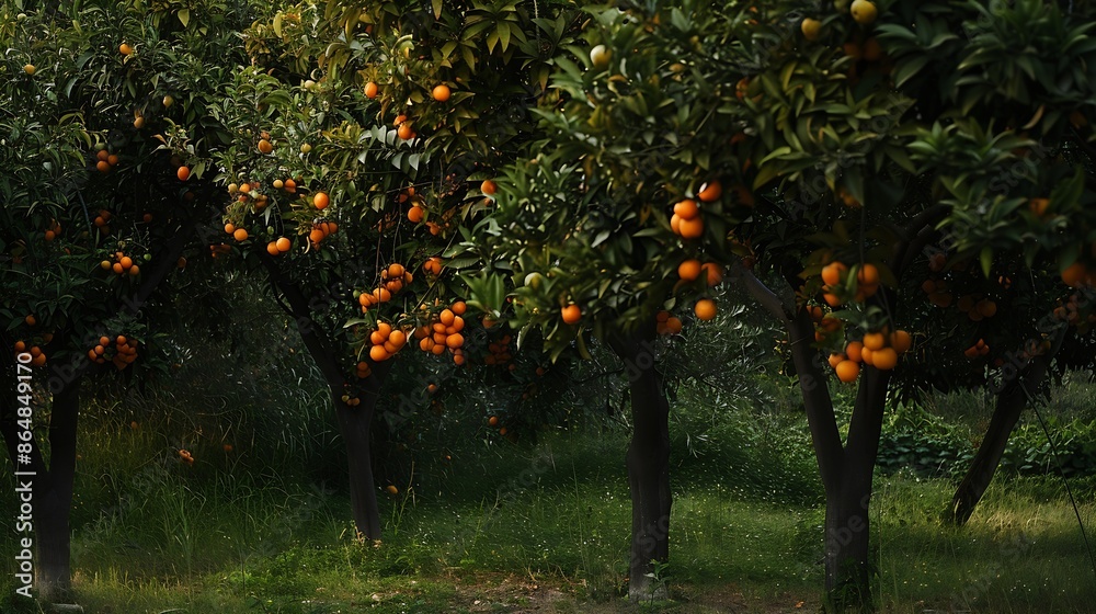 Naklejka premium Trees With Small Ripe Orange : Generative AI