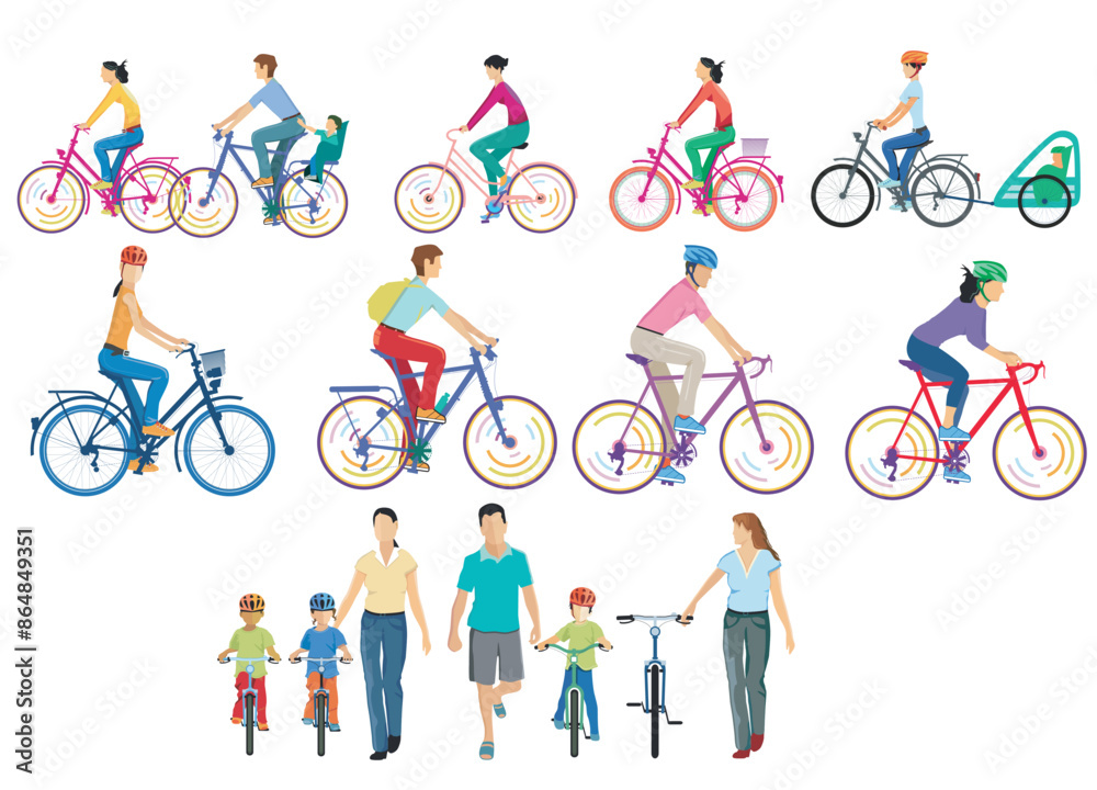 Eine große Gruppe von Radfahrern isolated illustration Eine große Gruppe von Radfahrern isolated illustration