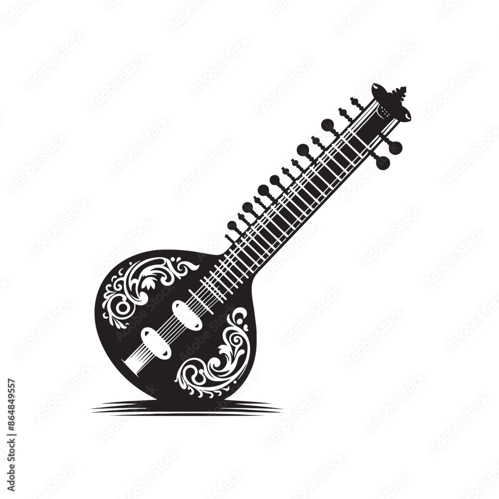 Fototapeta premium Sitar Vector Silhouette - Minimalist Sitar Design - Sitar Illustration.