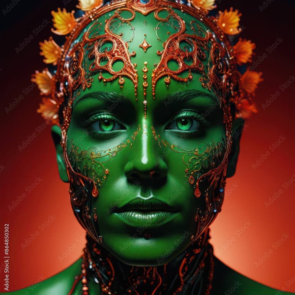 Green Skin Woman with Gold Ornamentation Green Skin Woman with Gold Ornamentation