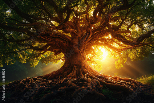 a large tree with many roots