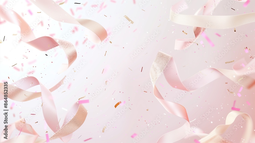 Delicate light festive background with gold and pink glitter and confetti for Christmas celebration, birthday greeting card, banner. Place for text Delicate light festive background with gold and pink glitter and confetti for Christmas celebration, birthday greeting card, banner. Place for text