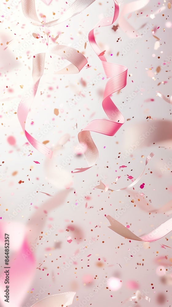 Delicate light festive background with gold and pink glitter and confetti for Christmas celebration, birthday greeting card, banner. Place for text Delicate light festive background with gold and pink glitter and confetti for Christmas celebration, birthday greeting card, banner. Place for text